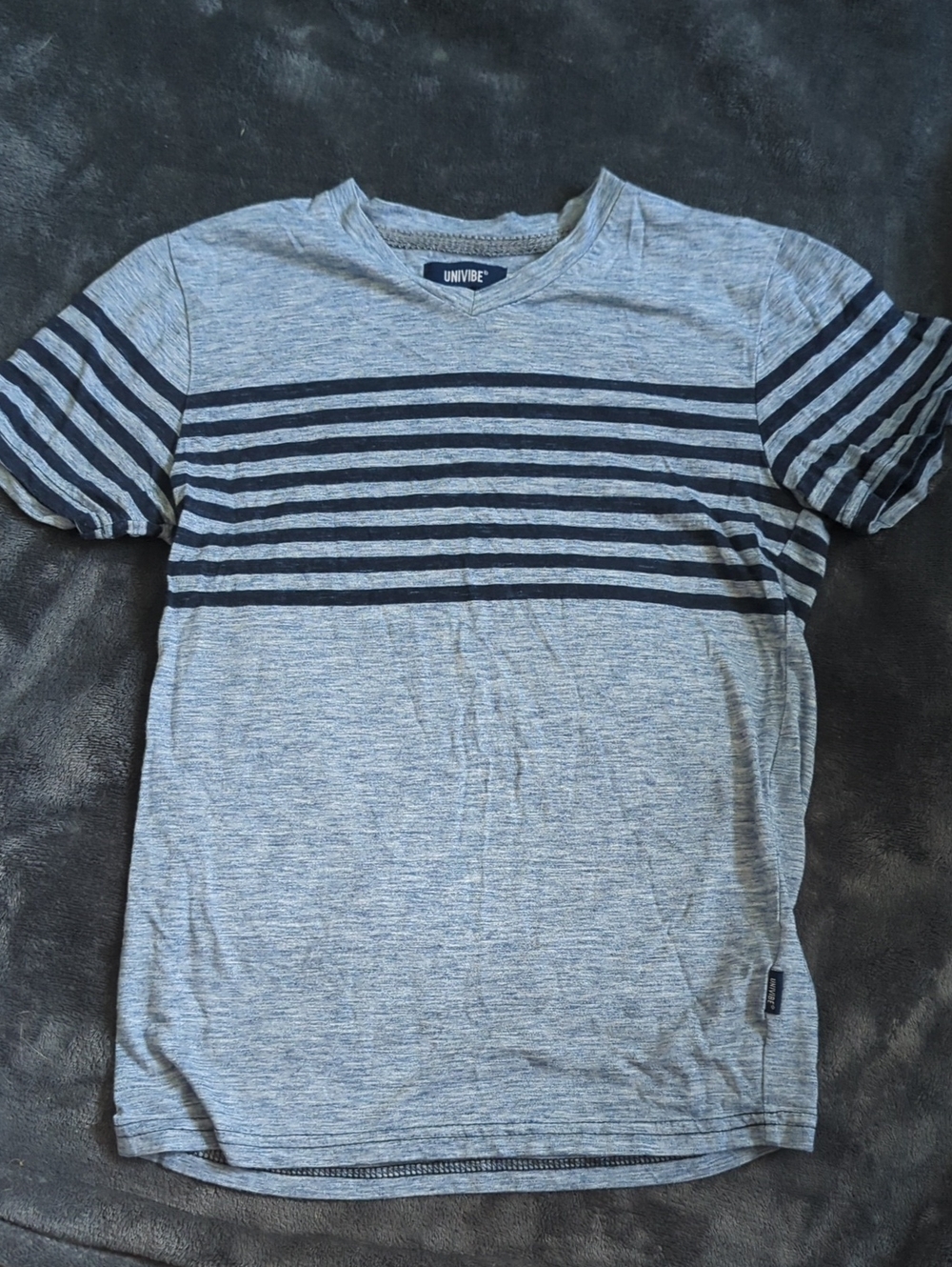 Univibe Heathered Blue T-Shirt with Navy Horizontal Stripes